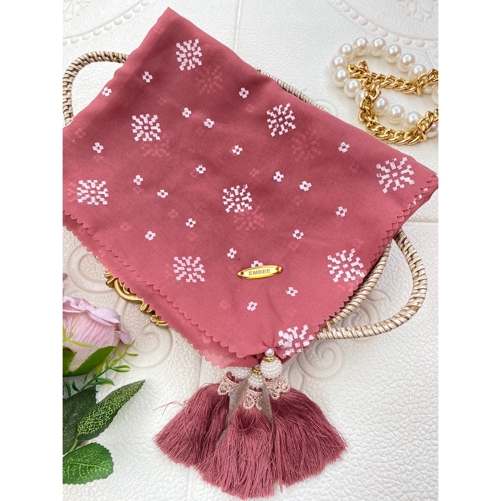 AFIFAH ID STORE - Segi Empat Tasel / Hijab Tasel Motif / Hijab Bella Segi Empat Tasel / Kerudung Tasel