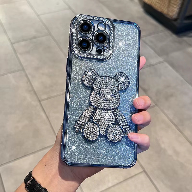 Luxury Flash Drill Bear Casing Ponsel Transparan Kompatibel Dengan iPhone 14 Pro Max 13 Pro Max 12 Pro Max 11 Pro Max14 Plus Gradasi Full Cover Casing Pencegah Jatuh