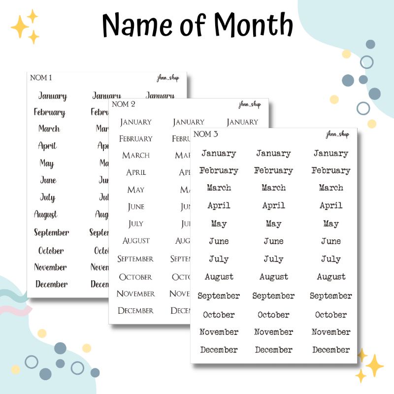 

Name of Month Sticker / Stiker Nama Bulan / Aesthetic Sticker / Stiker Tumblr / Stiker Lucu