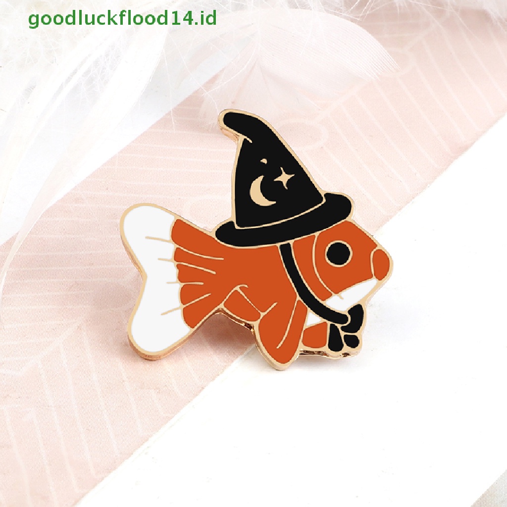 [GOOGFOUR] Bros Ikan Penyihir Kreatif Hewan Lucu Enamel Pin Ikan Beruntung Dengan Topi Ajaib Lencana Tas Perhiasan Hadiah [TOP]