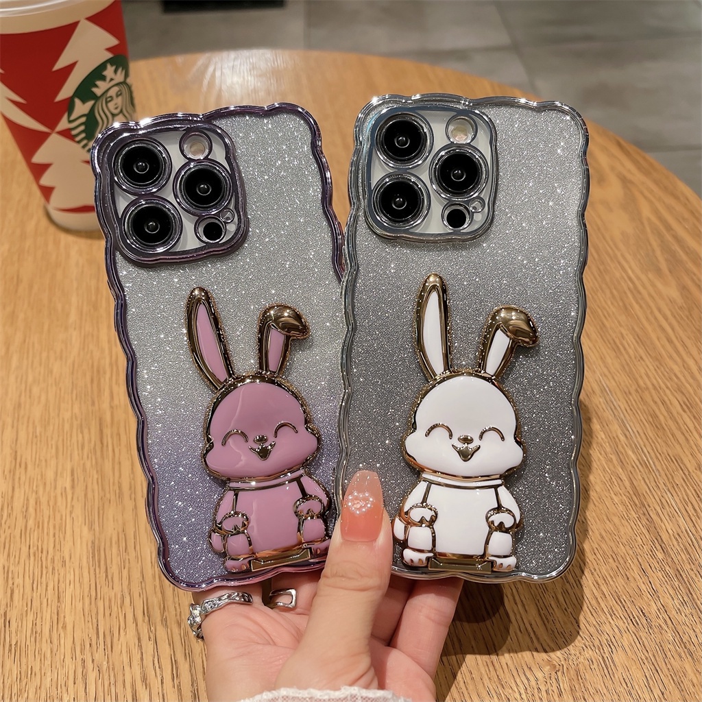 Kualitas Tinggi 3D Menikmati Kelinci stand case iphone 14 pro Max13 12 11 pro Max14 plus premium Sepenuhnya Tertutup shockproof TPU protection soft case