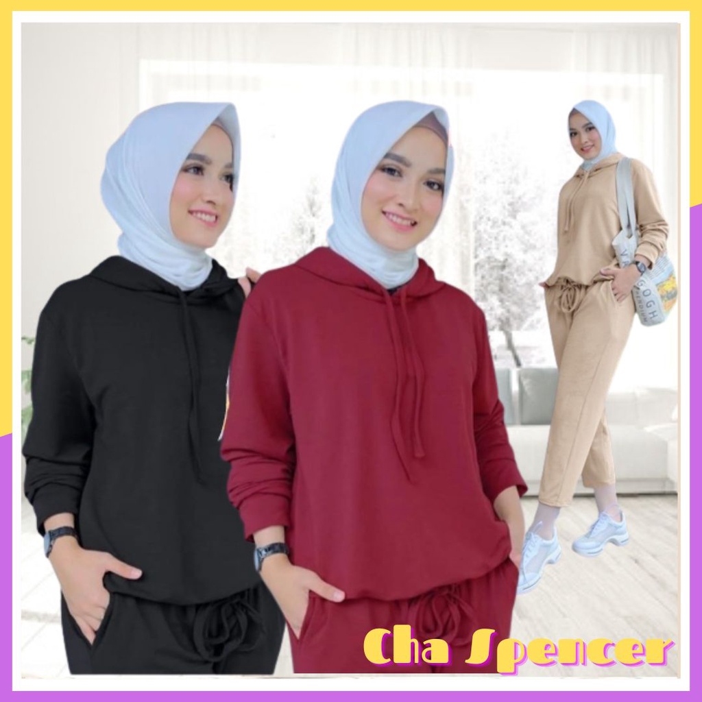 Baju Set Setelan Hoodie Celana Panjang Polos 2in1 Gowes Joging Korean Style Trend Kekinian Terbaru 2