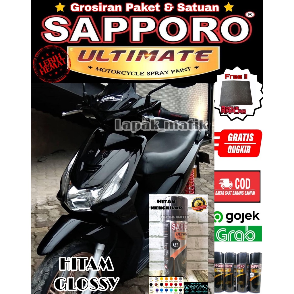 SAPPORO ULTIMATE B13 BLACK HITAM GLOSSY / CAT SPRAY SEMPROT AEROSOL