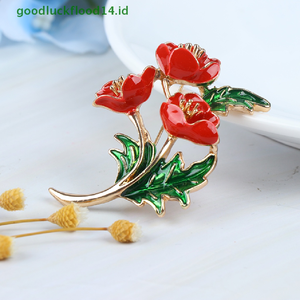 [GOOGFOUR] Minyak Tetes Poppy Bunga Pita Busur Bros Pin Memorial Warna Silver/Gold [TOP]