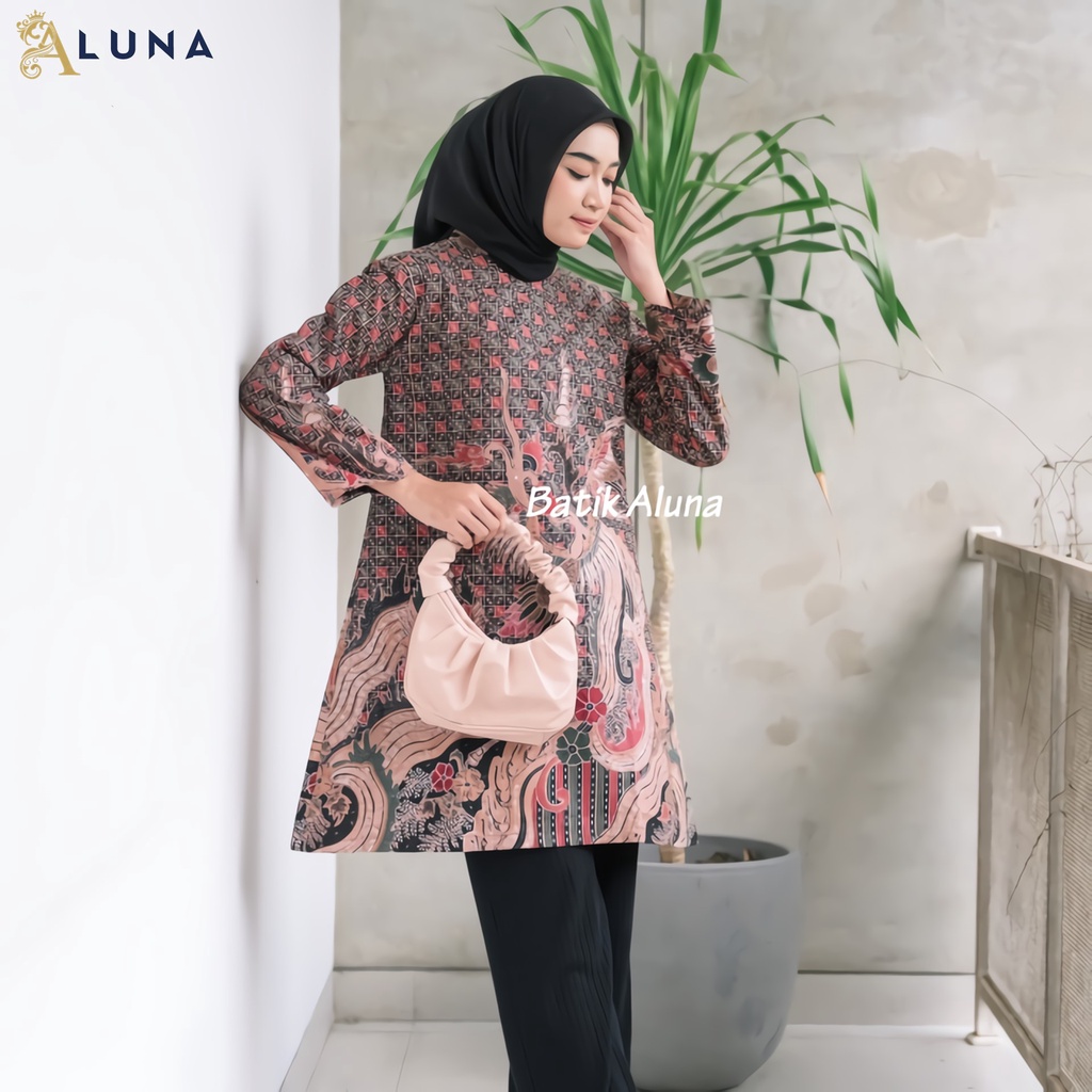 Batik Wanita Tunik Lengan Panjang Katun Lapis Trikot Premium Modern Original Batik Kerja Kantor Kondangan Size M L XL XXL 062