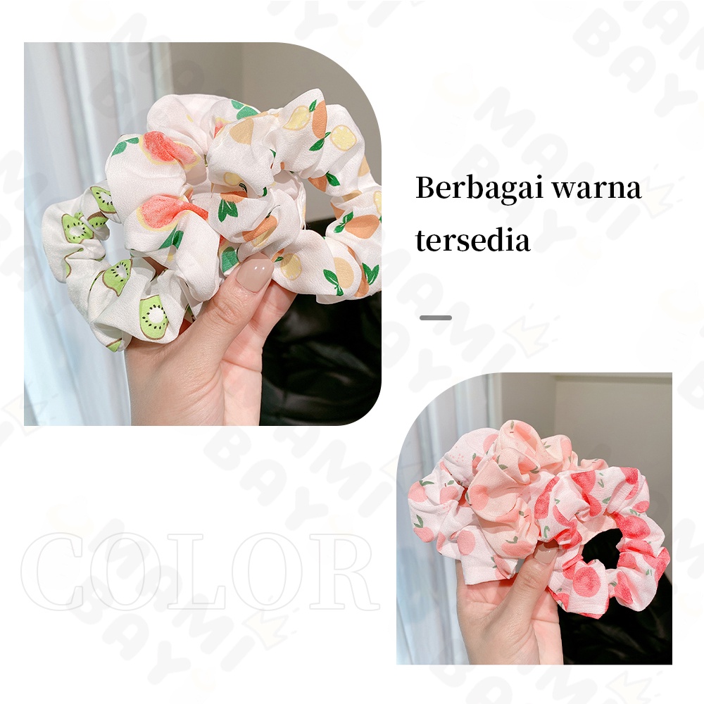 OKEYI Scrunchie Korea Motif Buah Ikat Rambut Wanita Scrunchie