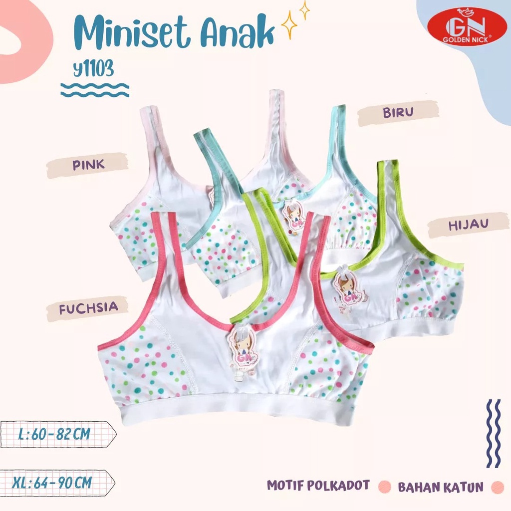 Miniset Golden Nick 2005 Polkadot Anak Perempuan | Mini Bra Goldennick | Sguna | GN Remaja Abg Sekolah Pakaian Dalam Kaos Set Daleman Sekolah Cewe Cewek