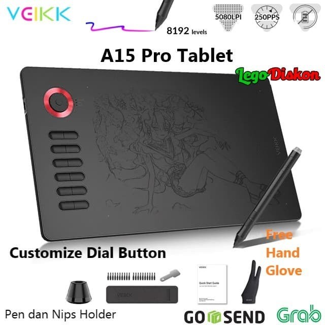 Tablet Drawing Tablet Veikk A15 Pro 10X6Inch Customize Dial - Pen Tablet