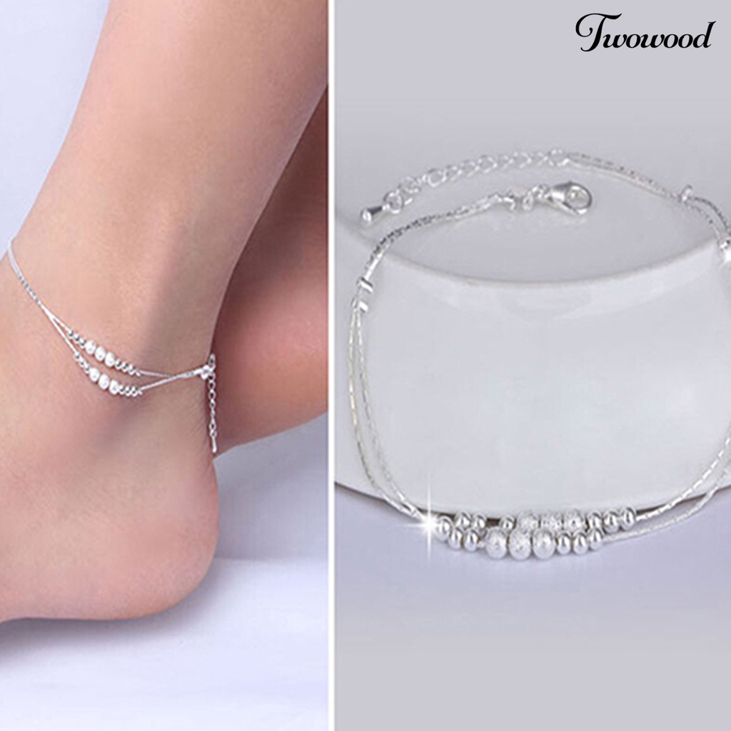 Twowood Anklet Exquisite Adjustable Wanita Bintang Hati Beads Pendant Foot Bracelet Untuk Belanja