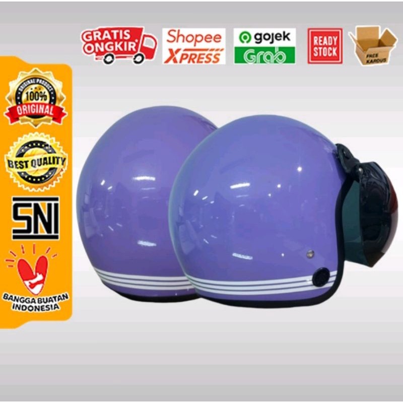 Helm Bogo Retro ANT Line Purple + Kaca Helm