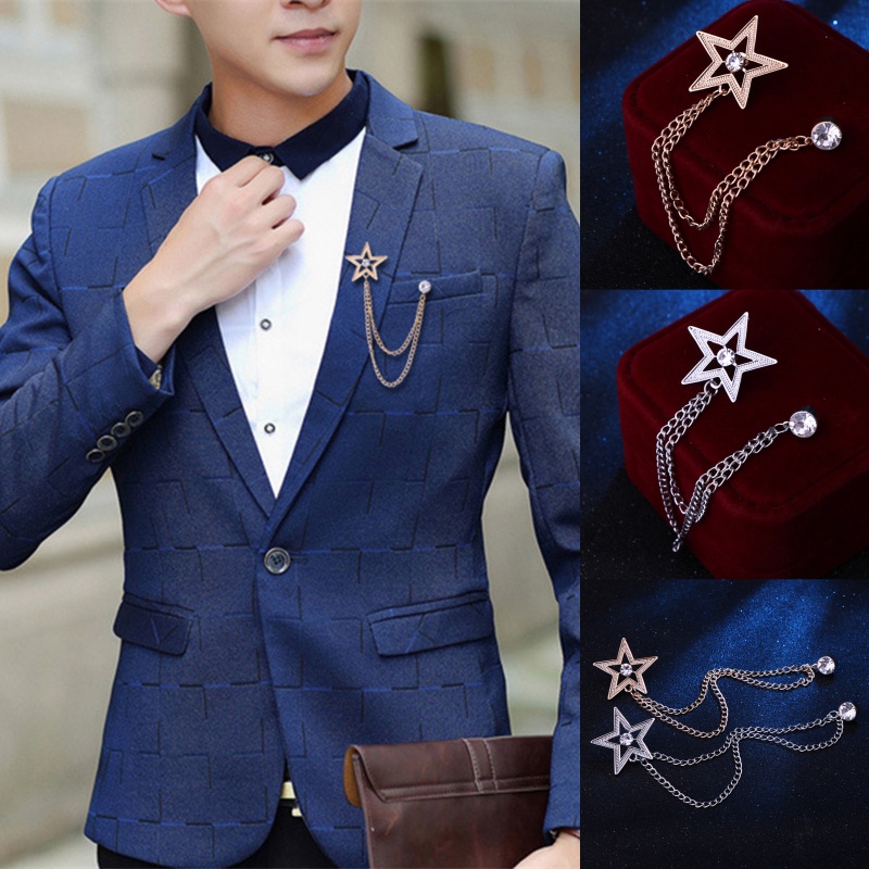 [AIYU] Pentagram Bros Pin Fashion Rumbai Rantai Jas Kemeja Lencana Kerah Lapel Pin Untuk Pria Dan Wanita