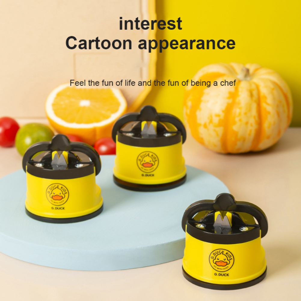 ღ Mini Kuning Bebek Rautan Dua Sisi Gerinda dengan Alas Cangkir Hisap Baja Tungsten Batu Asah Asah Alat Dapur Aksesoris rumah Gadget