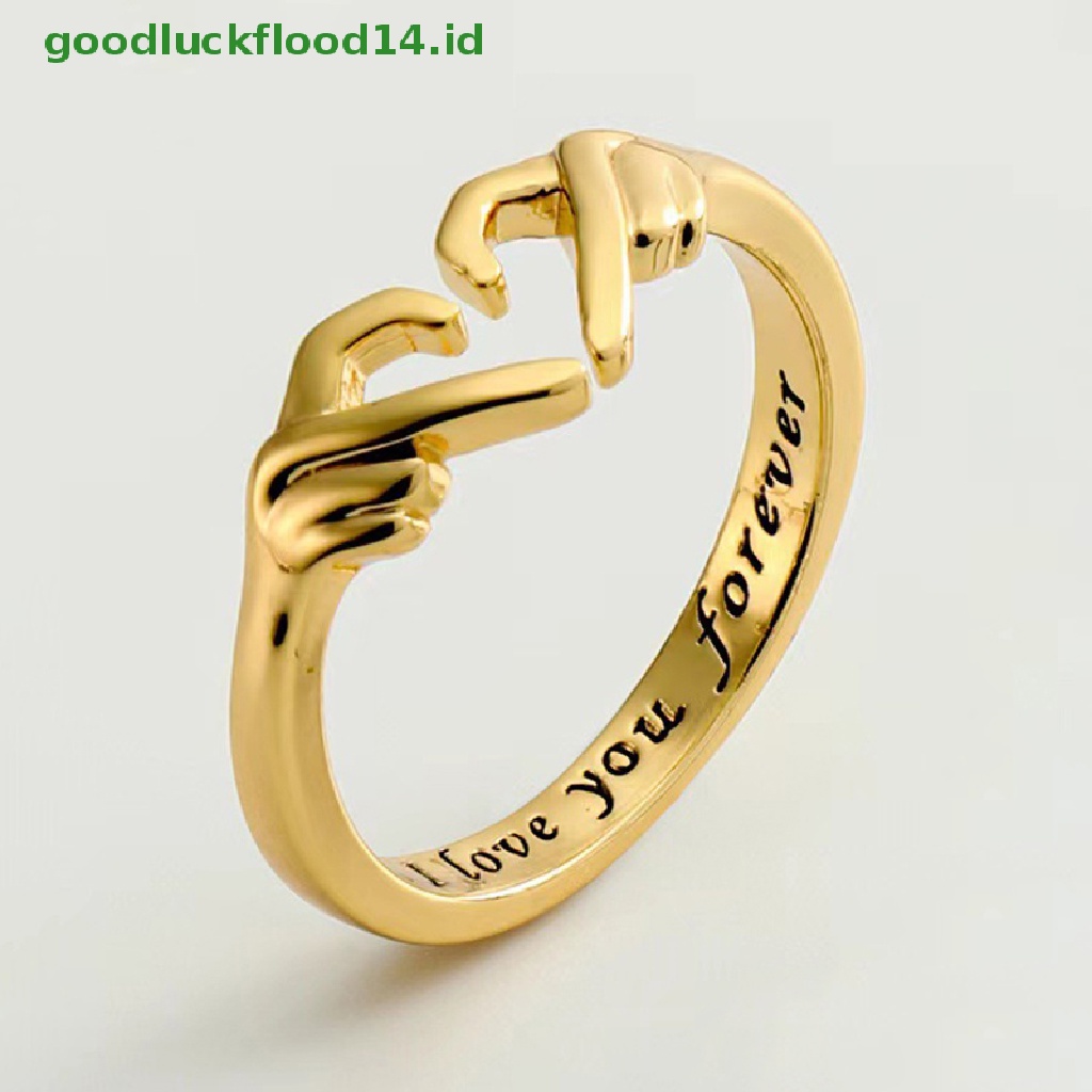 [GOOGFOUR] Double Hand Heart Couple Rings Love Heart Adjustable Persahabatan Janji Perhiasan Valene Hadiah Untuk Wanita Teman Gadis Perhiasan Yang Dapat Disesuaikan [TOP]