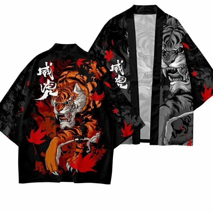 KIMONO TIGER FIRE/HAPPI HAORI CARDIGAN KIMONO JEPANG/FASHION JAPANESE