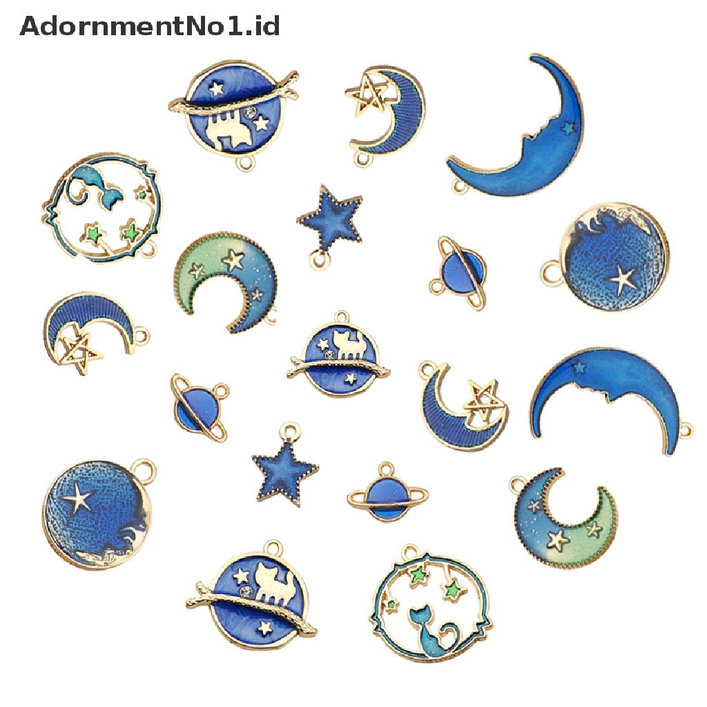 [AdornmentNo1] 24pcs/set Enamel Kucing Bulan Bintang Bumi Planet Ch Liontin Membuat Perhiasan DIY [ID]