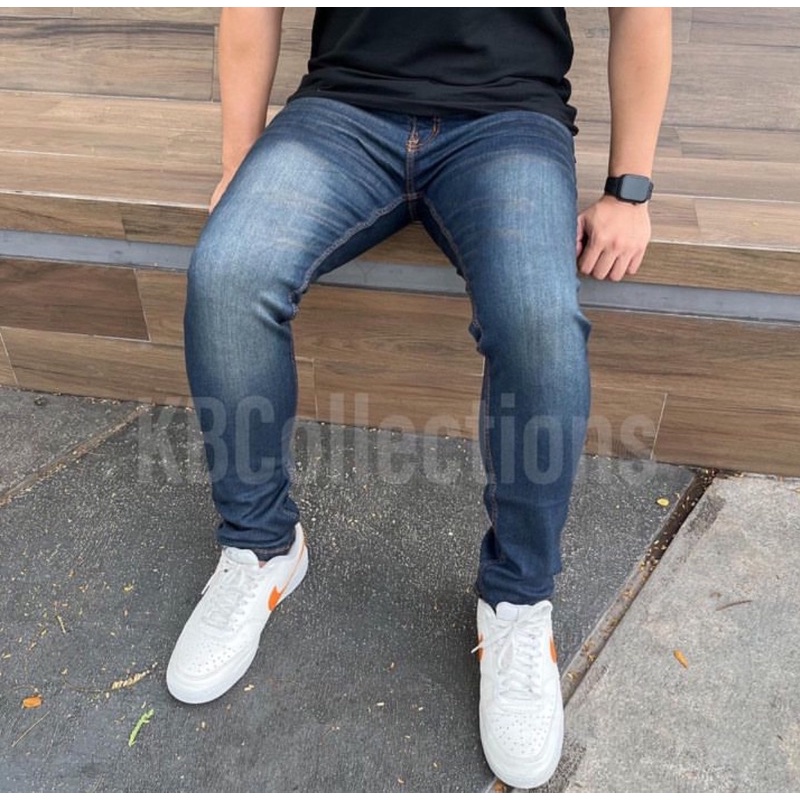 KBCollections Celana skinny jeans panjang navy thinbrown whisker pria murah J-007