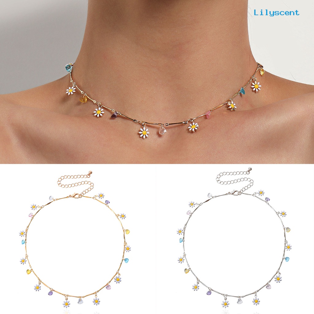 Ls Kalung Wanita Berlian Imitasi Bunga Colorful Painted Drip Glaze Necklace Untuk Valentine Day