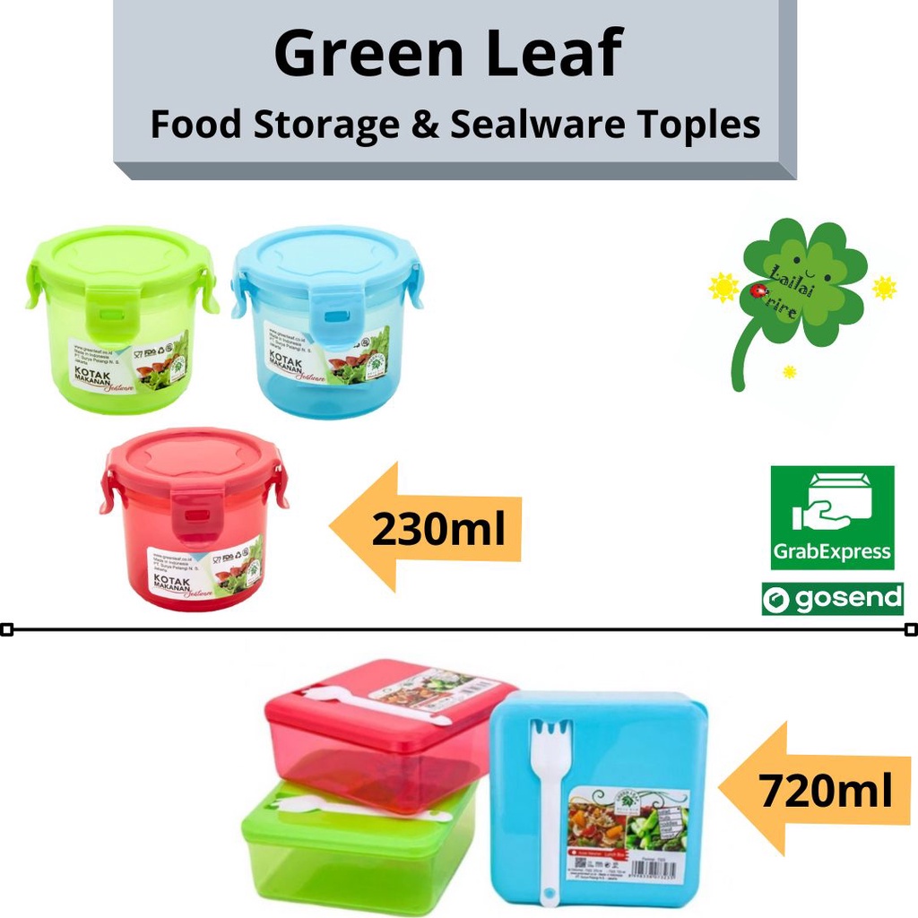 *NEW* Green Leaf Greenleaf Tempat Kotak Makan / Toples Container Sealware Lock 4 230 ml 230ml 330 ml 330ml 7171 / Green Leaf Greenleaf Lunch Box Florimel 720ml 720 ml 7323 Kotak Makanan