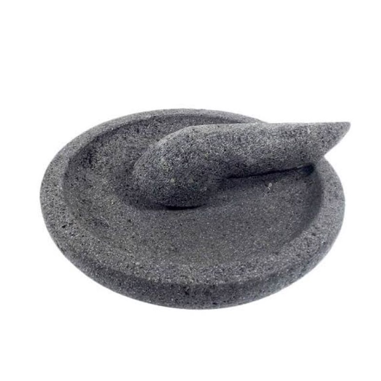 Cobek Batu+Ulekan Batu Asli Gunung Merapi Jogja Diameter 15cm Tidak Luntur