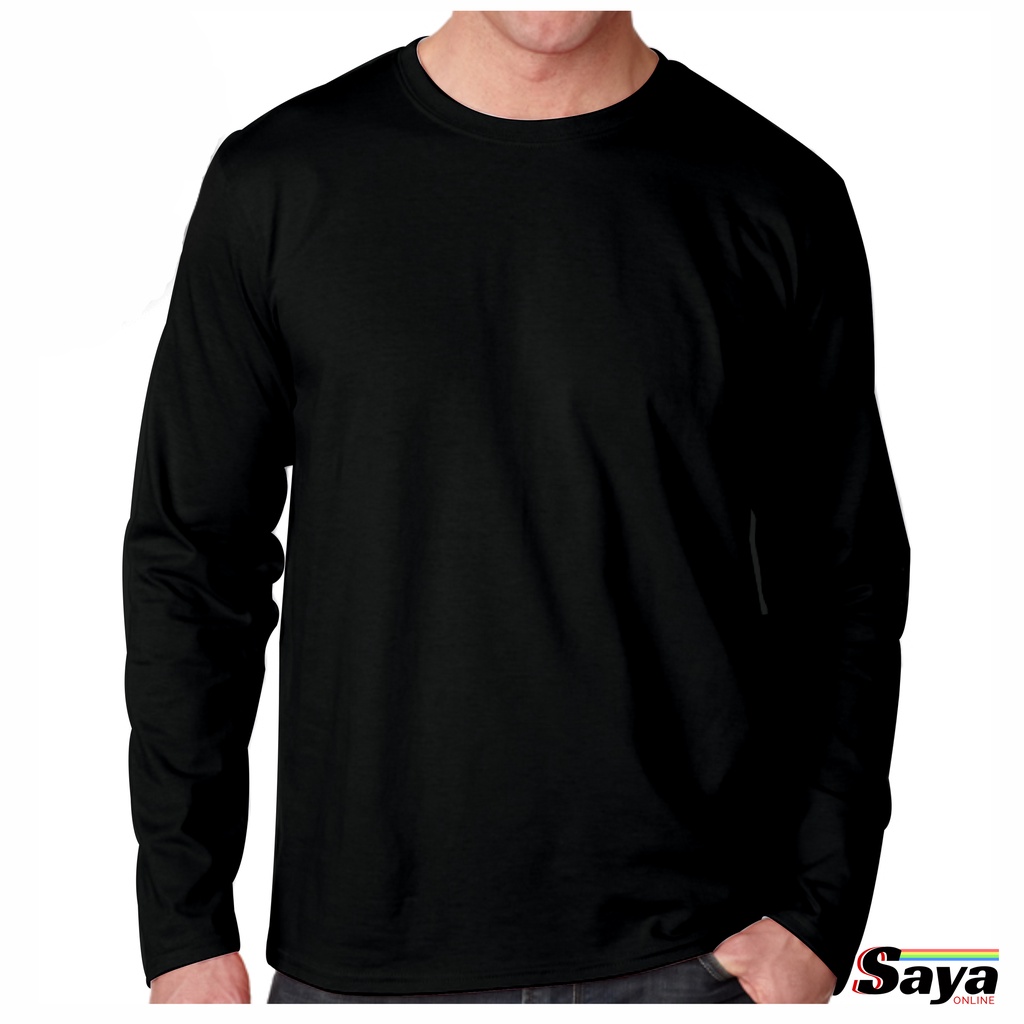 Kaos polos 30s Lengan Panjang, basic t-shirt, hitam, putih, PRIA, warna-warni, long sleeve