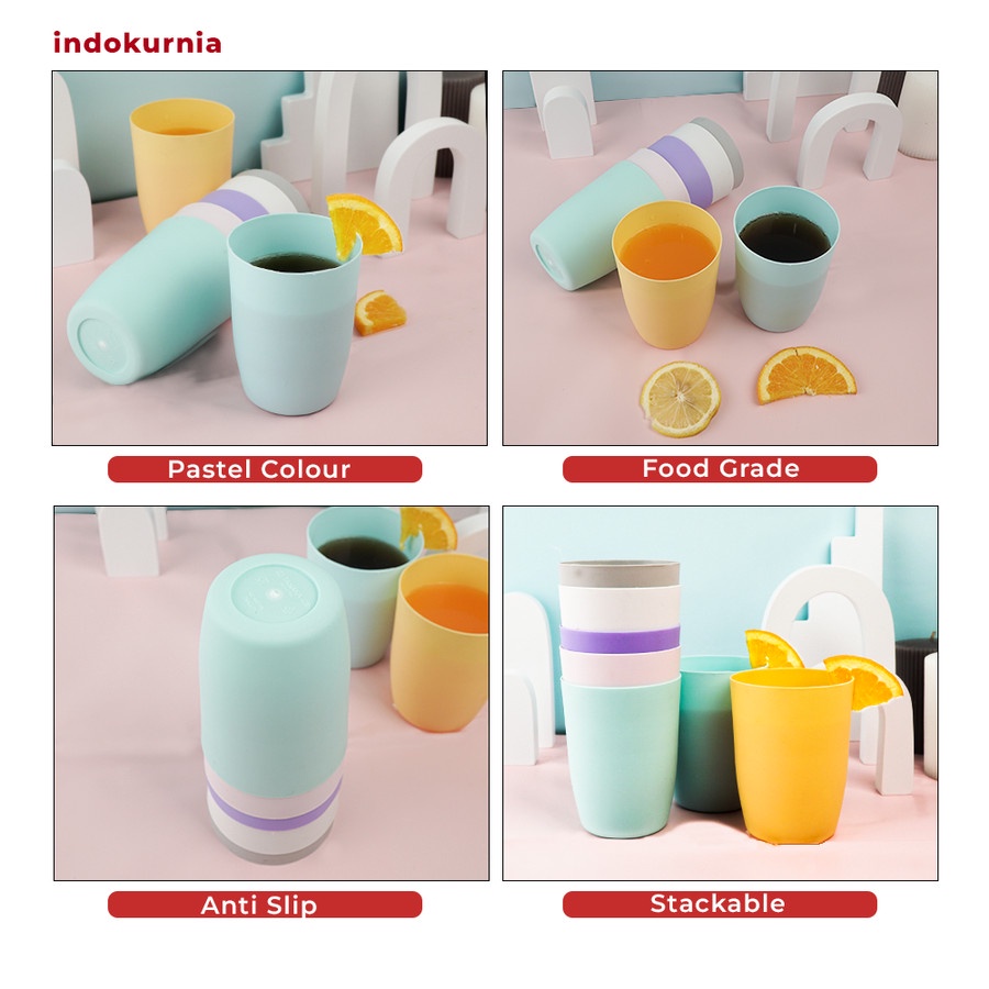 IK - GELAS PLASTIK MINUM CASUAL 400 ML PASTEL MACARON TERMURAH