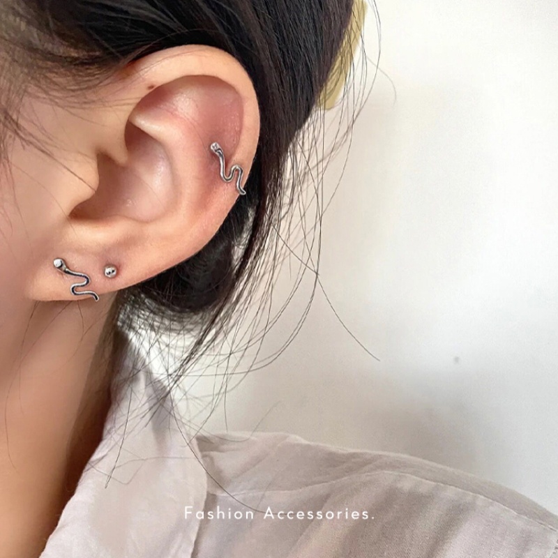 Roselife Streetwear Unisex Perak Kecil Snake Stud Earrings Untuk Wanita Pria Hypoallergenic Anting Kecil Pakaian Sehari-Hari Perhiasan Telinga 1pasang