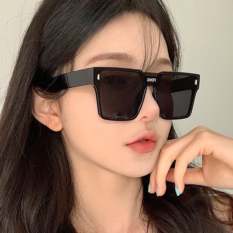 Kacamata Perlindungan UV Bingkai Persegi Vintage INS Bingkai Besar One-piece Windproof Glasses Unisex Kacamata Gaya