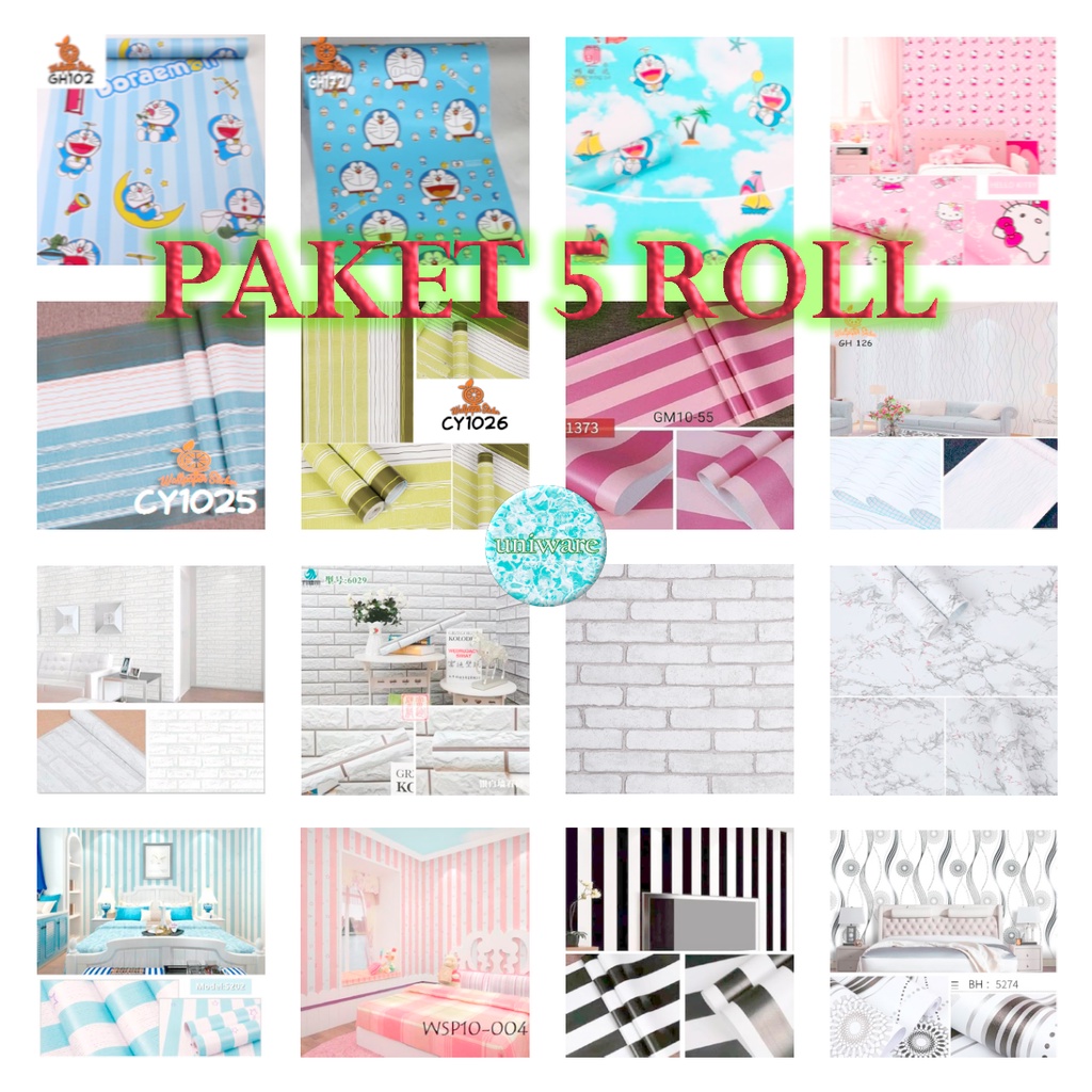Paket Murah 5 Roll Wallpaper Dinding 10 Meter Promo Murah Stiker Kamar Tidur Best Seller | Uniware