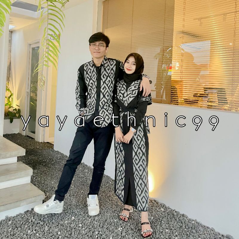 [READY STOCK] Set couple tenun baju kondangan, clara dress black mamba, set couple busana wanita tenun, set couple ethnic tenun troso, clara dress tenun troso, ethnic tenun troso, busana tenun, kemeja panjang tenun troso, kemeja ethnic