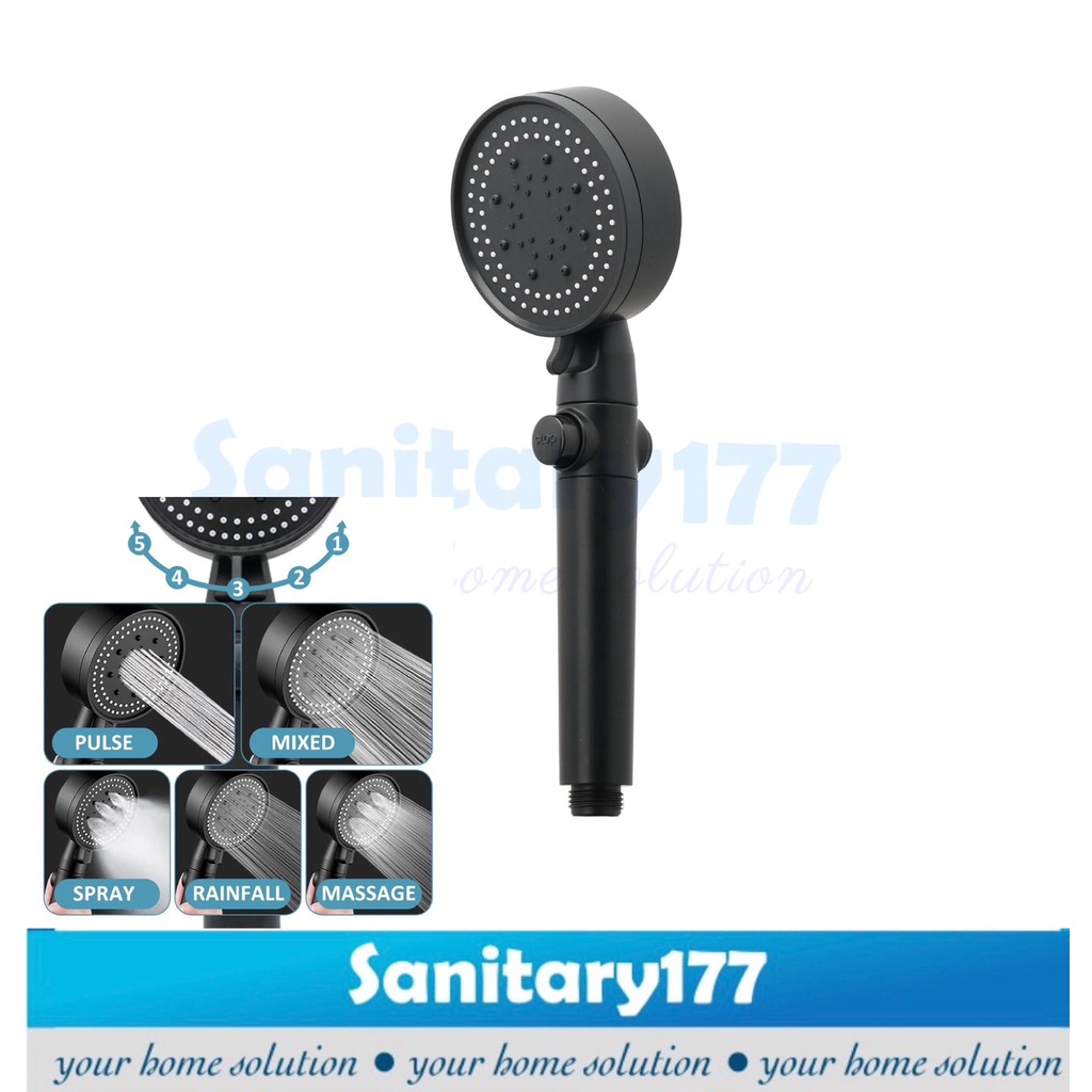 Handshower 5in1 hitam 07-semprotan air mandi on off button stop hand shower black 5 fungsi kepala head