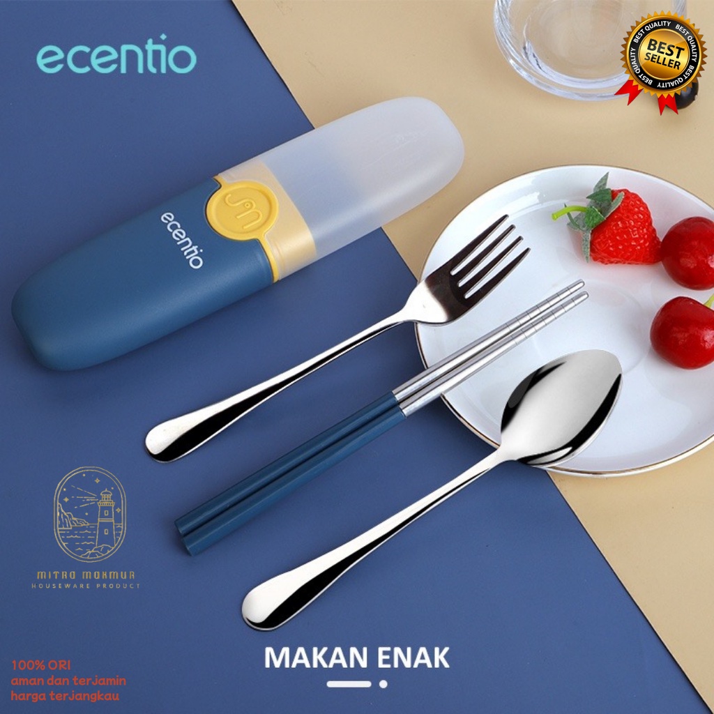 ECENTIO ALAT MAKAN SET FREE WADAH ISI 2 / 3 PCS STAINLESS STEEL SENDOK GARPU SUMPIT 1 SET