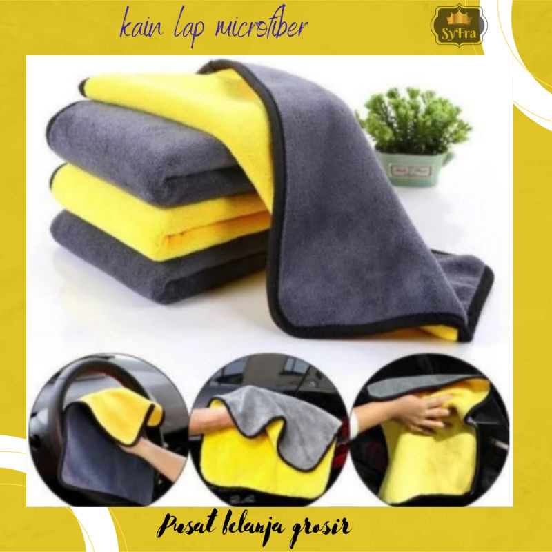 Kain lap kuning microfiber 2 sisi lap motor lap mobil serbaguna