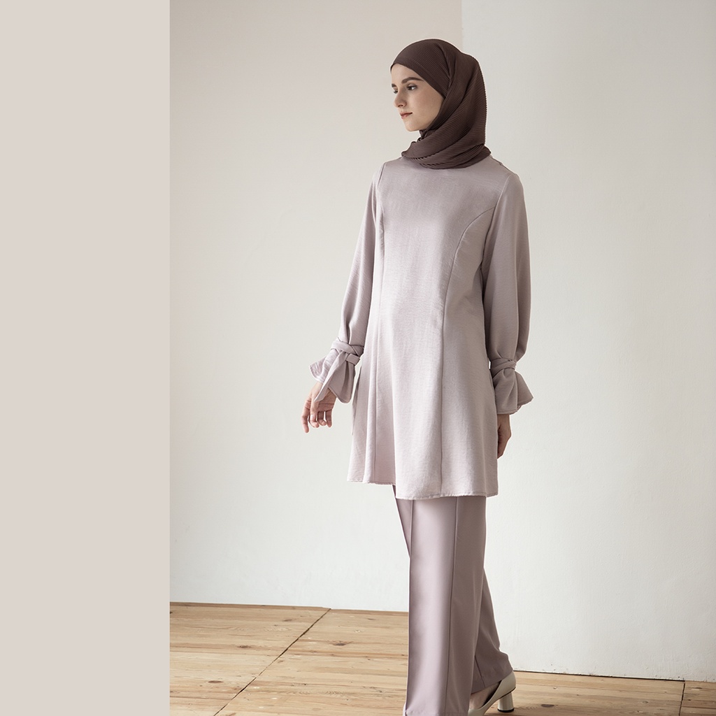 Akshaya by Aska Label - Tunik wanita blouse bahan crinkle anti kusut warna Bone abu dan dusty lilac