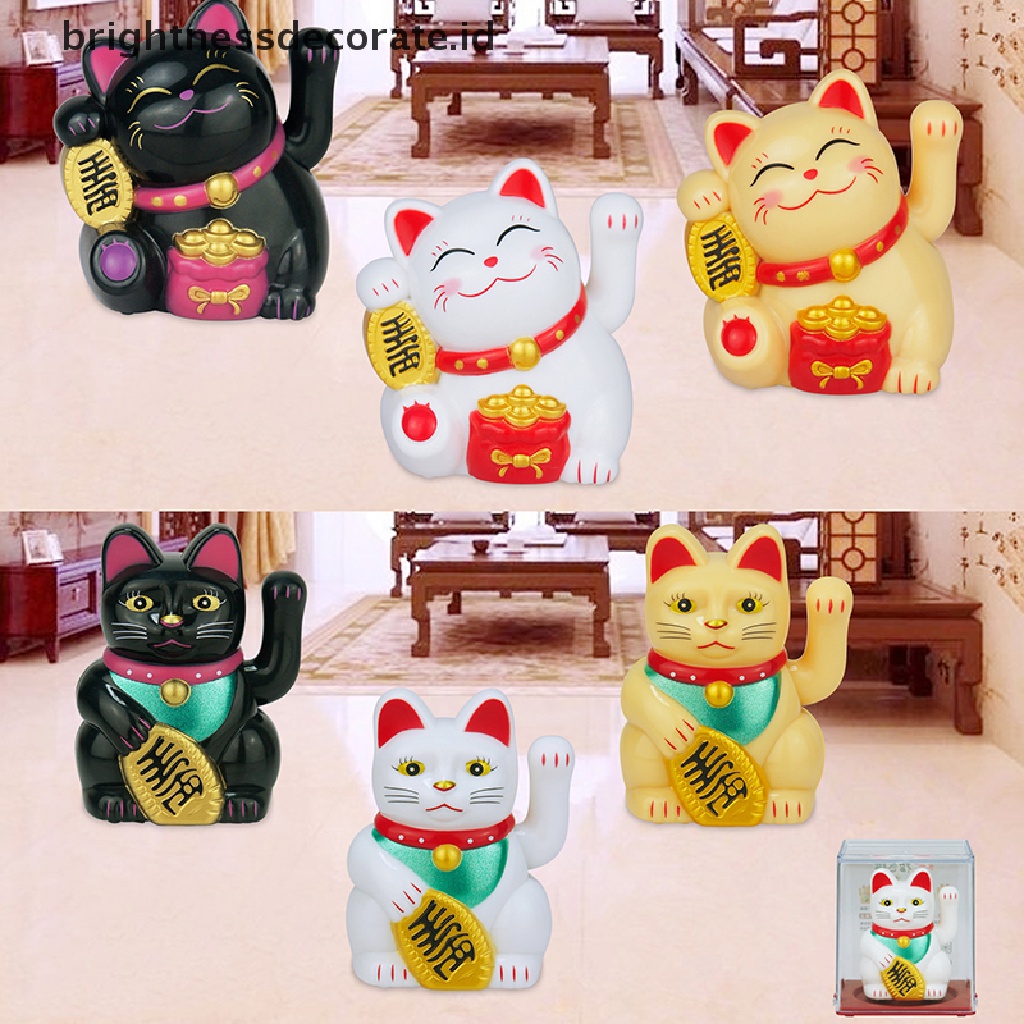 [Birth] 1pc Hiasan Kucing Keberuntungan Mini Solar Otomatis Melambai Dekorasi Mobil Lucky Cat [ID]