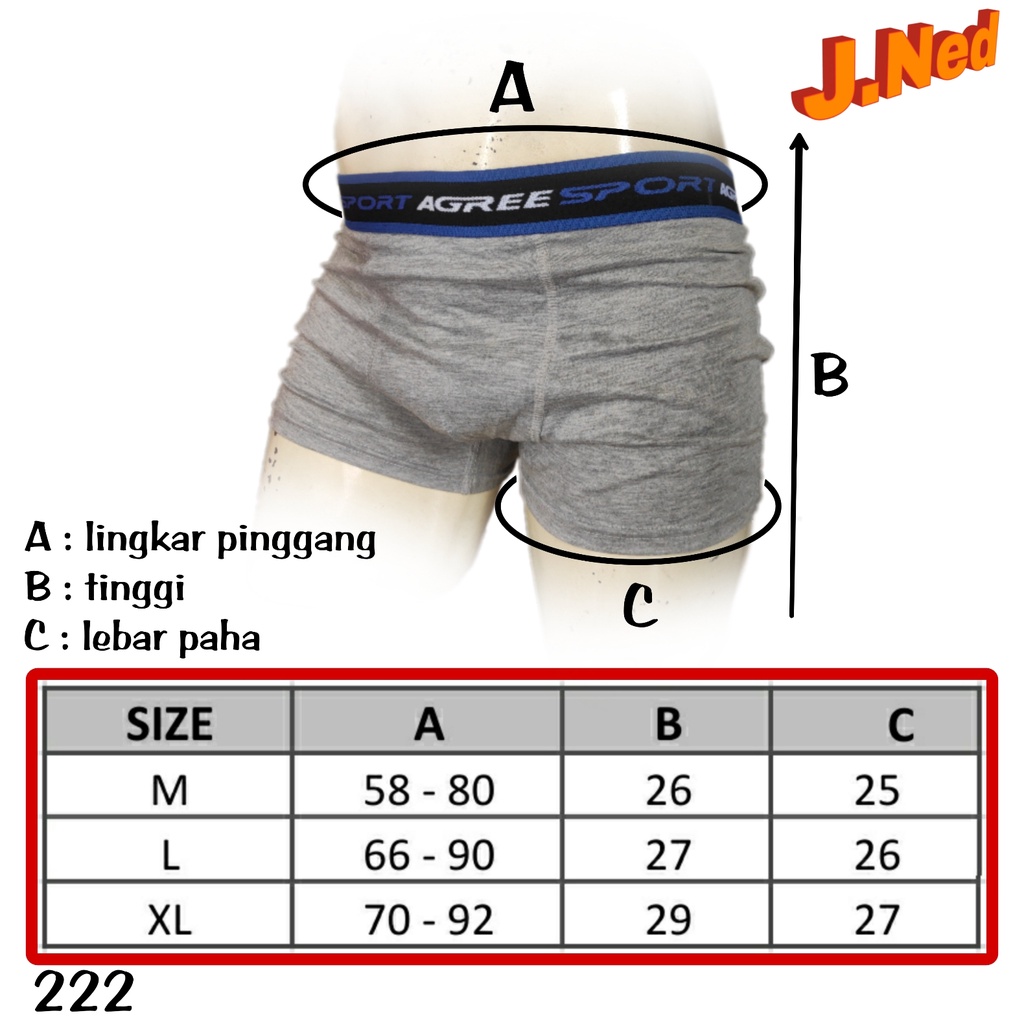 J222D - (PER BOX ISI 2 PCS) CELANA DALAM BOXER PRIA AGREE SIZE M, L, XL