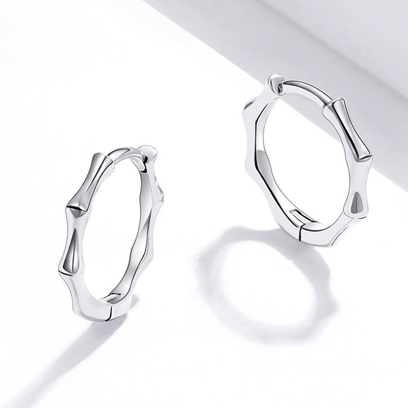 925 Sterling Silver Bamboo Earrings Stud Anting Wanita Pria Perak Fashion Hypoallergenic Perhiasan