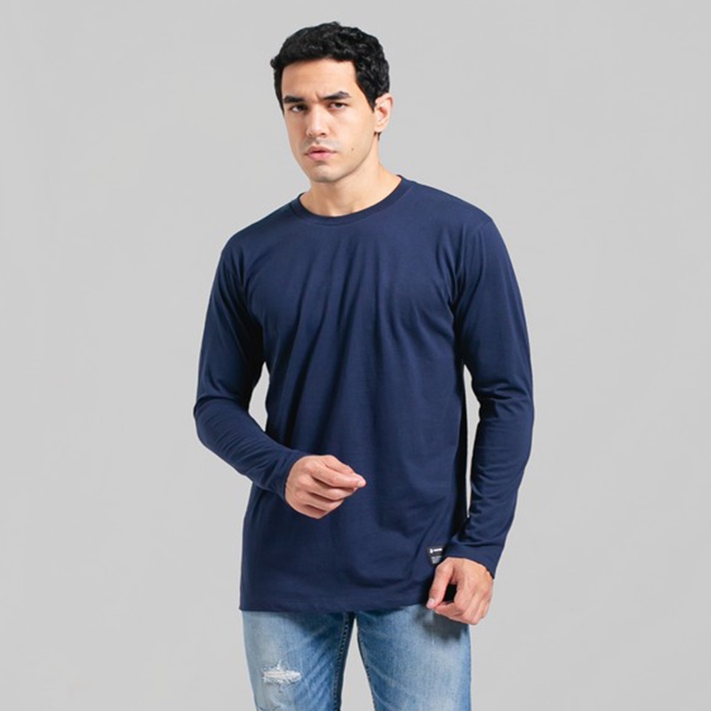 3Second Original Kaos Polos Lengan Panjang 100% Cotton Combed 30s Katun Tshirt Basic Pria Biru 33082