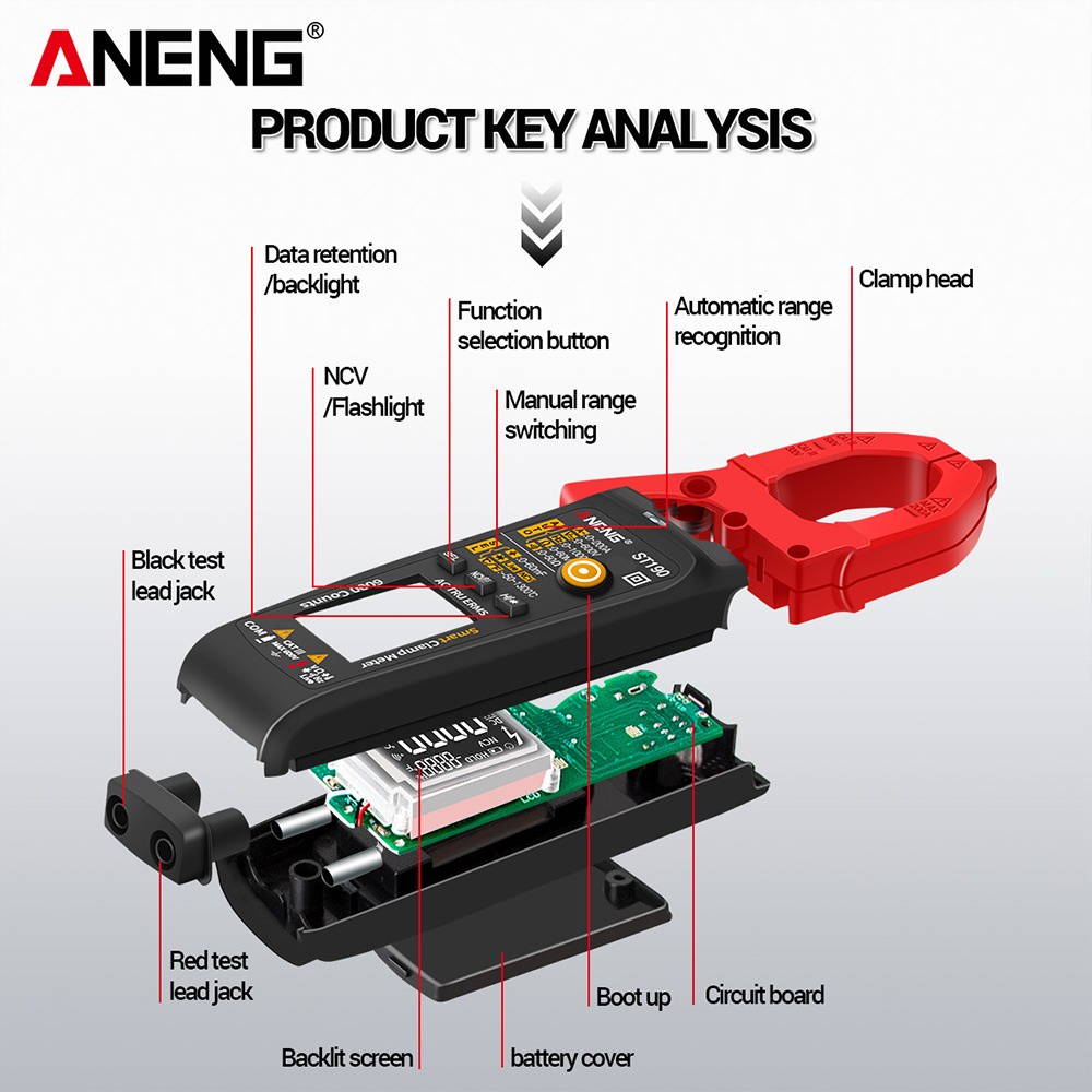 ANENG Digital Multimeter Voltage Tester Clamp - ST190 - Red