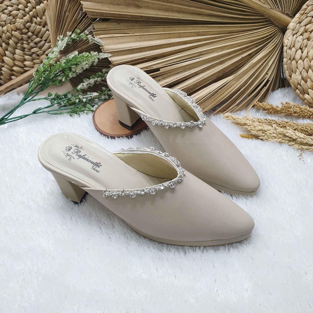 Sepatu wedding Brisia cream acessoris 7 cm tahu