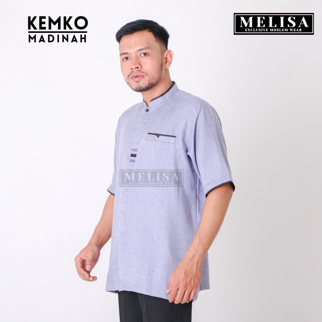 Baju Koko Pria Kemko Lengan Pendek Bahan Katun Madinah Premium Size M L XL Abu Lilac