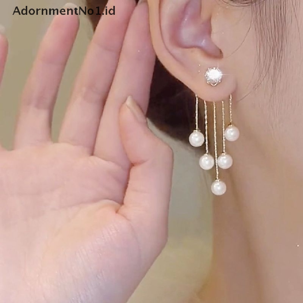 [AdornmentNo1] Anting Rumbai Mutiara Zirkon Yang Indah Perhiasan Gaya Korea Anting Drop Rumbai [ID]