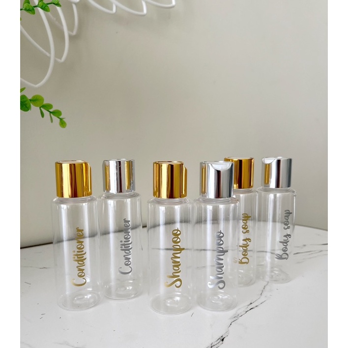 botol 100ml TRAVEL SIZE BENING  EXCLUSIVE GOLD SILVER KECIL . aesthetic bottle minimalist refill organizer luxury  tempat sabun cair isi ulang prestop pump estetik