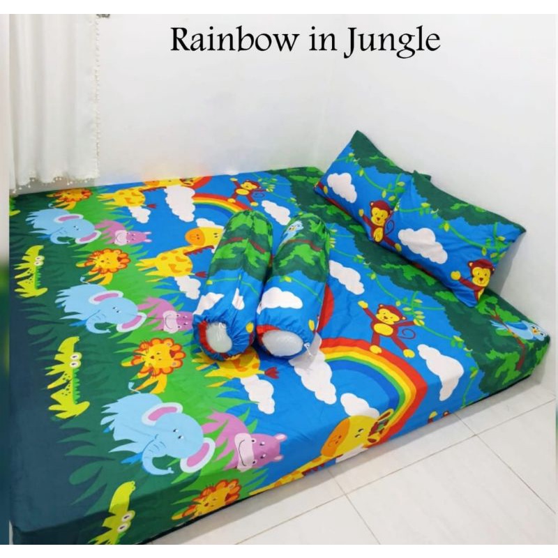 sprei full karet keliling rainbow jungle 160x200