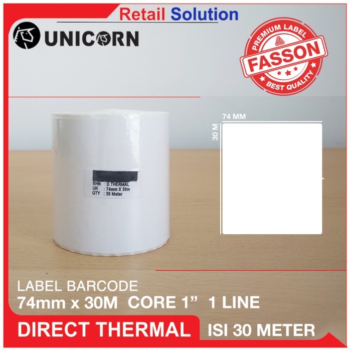 

Term Unicorn Stiker Label Thermal 80Mm 74Mm X 30M / 74Mmx30M / 74X30 M