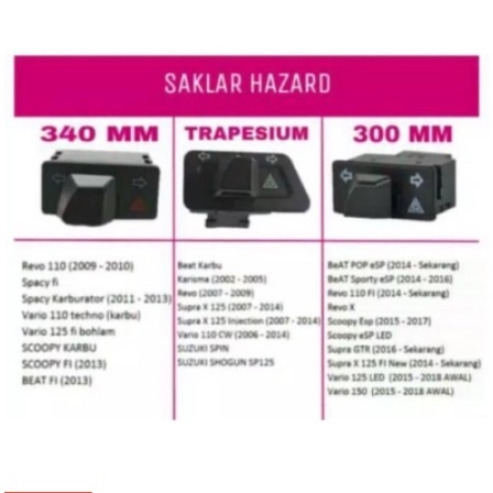 HAZARD TOMBOL SEN SEIN HONDA REVO ABS VARIO 125 LED SCOOPY BEAT FI 340MM 34MM 3.4CM HONDA POLOS !