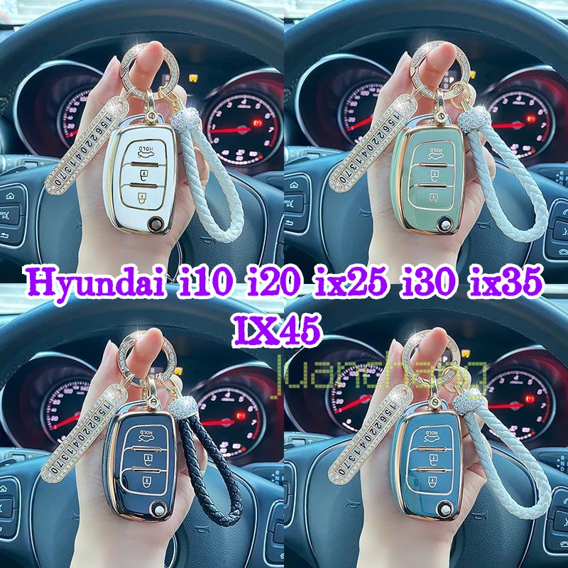 Lembut TPU Mobil Flip Key Case Cover Keychain Untuk Hyundai i10 i20 ix25 i30 ix35 IX45 Solaris Verna Elantra Solaris Sonata Santa Fe Sport Tucson Key Shell Protector