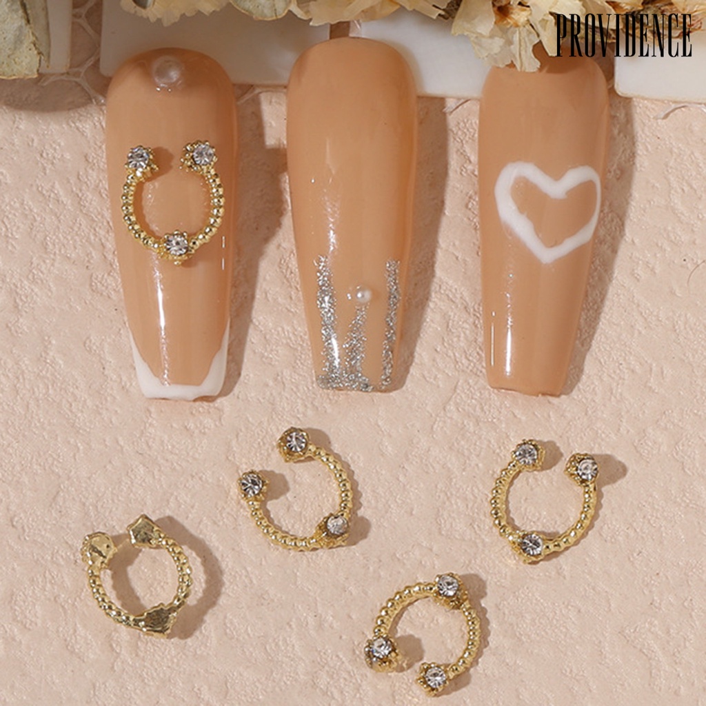 Providence 10Pcs Manicure Decor Tiga Dimensi Bersinar Berkilau DIY Karat-Bukti Mutiara Palsu Emas Jantung Busur Berlian Palsu Pesona Kuku Salon Pasokan