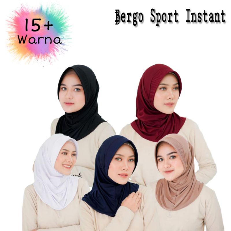 Hijab Bergo Sport Instan 15+ Warna / Hijab Sport Instan COD / SAMEDAY / INSTANT