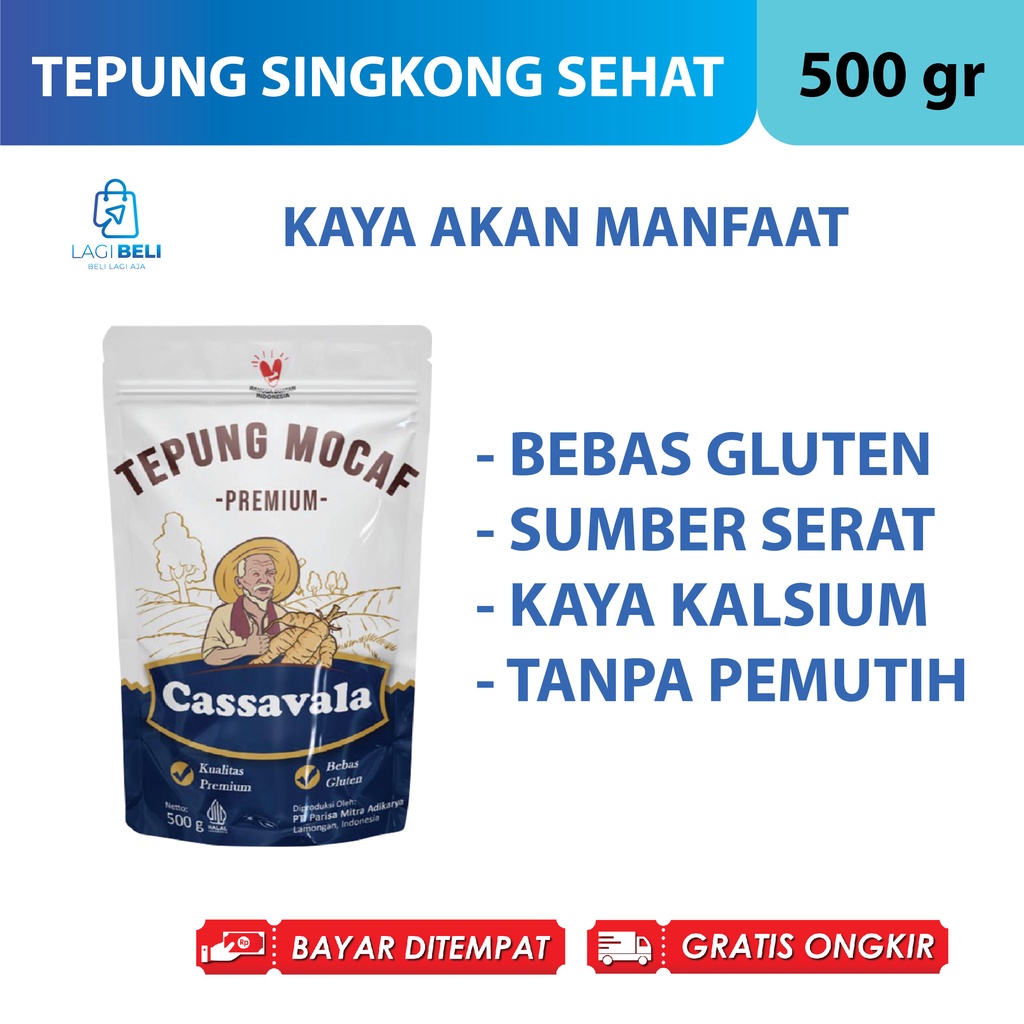 

Tepung Mocaf Cassavala Premium Gluten Free Sehat Alami Asli Organik Original BPOM Halal Untuk Makanan Snack Kue Bakery Cake Roti