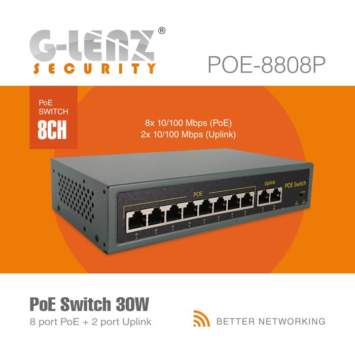 GLENZ CCTV SWITCH POE 8 PORT